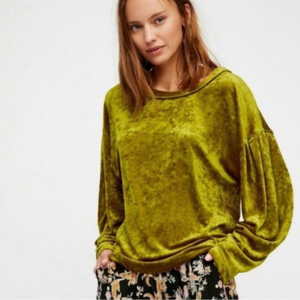 Free People Chartreuse Velvet Hoodie